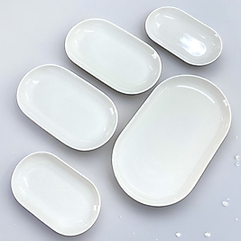 5 Adet Premium Beyaz Porselen Oval Kayık, Sunum, Takım