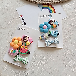 Kız İle Çiçek Figürlü Pens Toka Set