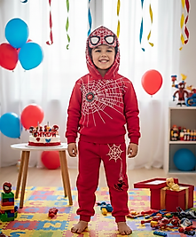 3 - 6 Yaş Arası Spiderman Maskeli ve Önü Işık Detaylı Erkek Çocuk Kostüm Üçiplik Şardonludur