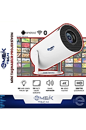 Beyaz Taşınabilir Sinema Projeksiyon 1280* 720p Ev Sineması Bluetooth Android 11 Akıllı Projektör