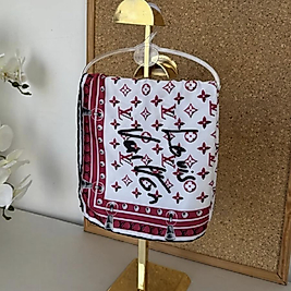 Louis Vuitton İmzalı Twill İpeksi Eşarp - Fuşya