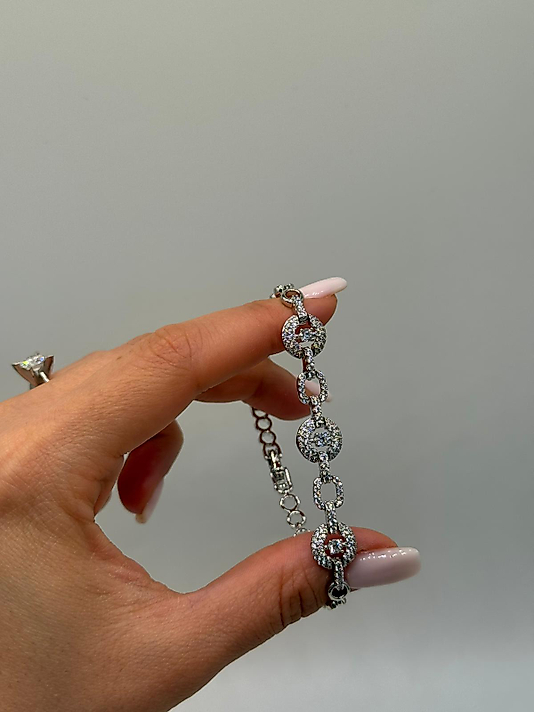 Yuvarlak Form Zirkon Taşlı Xuping VIP Çelik Gümüş Renk Kadın Bileklik