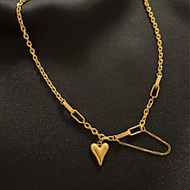 Minimal Kalp Figürlü Gold Çelik Kolye-45 cm