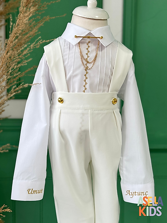 Erkek Çocuk Ekru Salopet Takım
