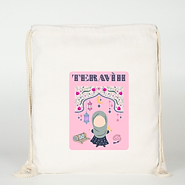 "Teravih" Lale Baskılı Ham Bez Sırt Çantası %100 Pamuk