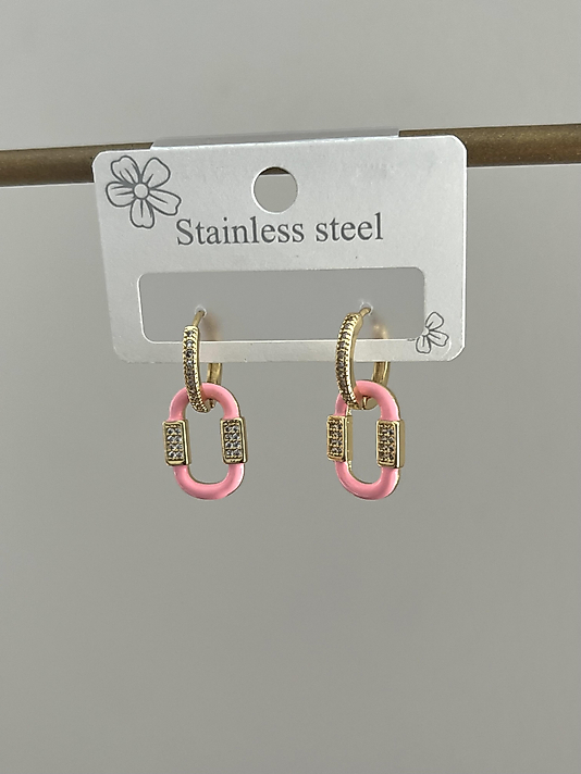 Çelik Sallantılı Pembe Küpe