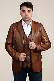 Armada Hakiki Deri Erkek Taba Blazer Ceket & Yelek