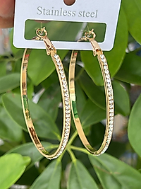 Gold renk taşlı çelik halka küpe