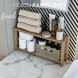 Beril 2 Katlı Ahşap Banyo Rafı / Dekoratif Raf / Çok Amaçlı Kullanım ( Atlantik Çam )