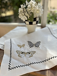 Damalı kelebek model keten runner