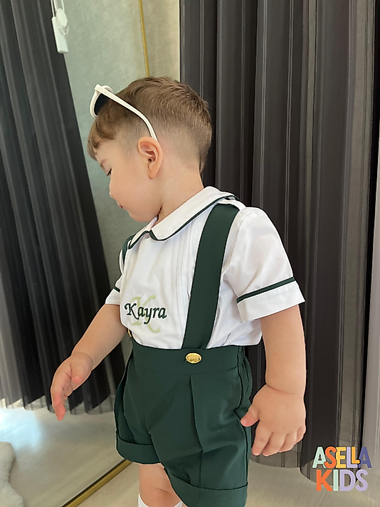 Erkek Çocuk Zümrüt Yeşil Salopet Takım