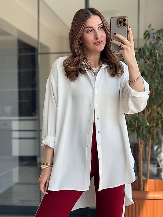 Oversize Geniş Kalıp Uzun Gömlek Beyaz