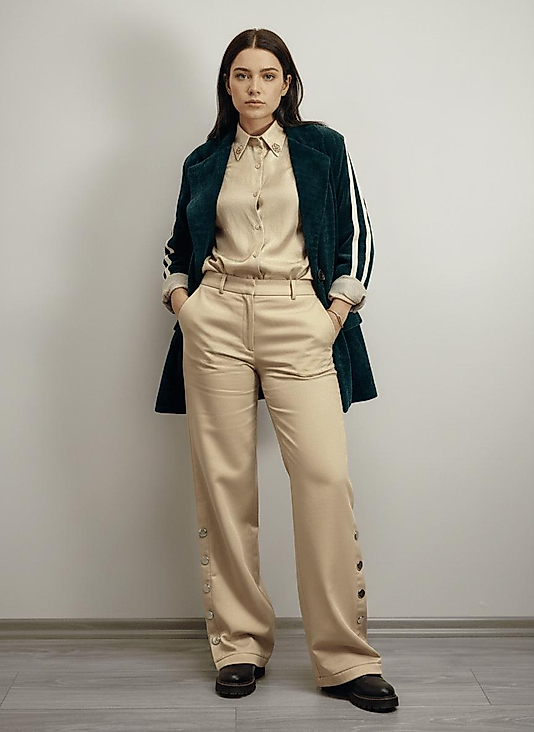 Mona Bej Pantolon ve Gömlek Kadın Kombini