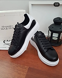 Sneaker Unisex Siyah Beyaz Alexander Mcqueen Kalın Taban Günlük Spor Yürüyüş Ayakkabı