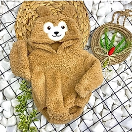 Kahverengi Peluş Kapüşonlu Unisex Kışlık Bebek Çıtçıtlı Badi