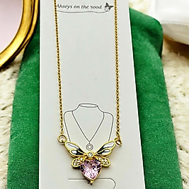 Çelik kolye gold pembe taşlı 45 cm