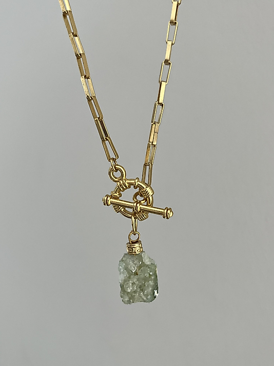 Altın Kaplama Yeşil Taş Detaylı Kolye 50cm