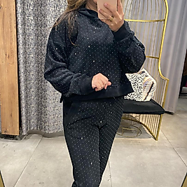 Taşlı Kapşonlu Kadfe Eşofman Takım