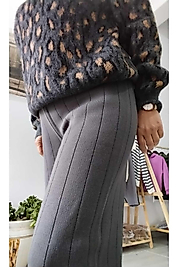 Salaş Dokuma Beli Lastikli Bol Paça Triko Pantalon