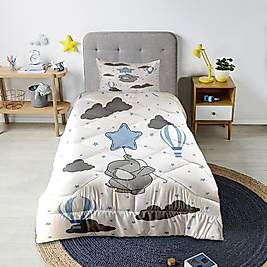 Minibabyrooms  Fil ve Mavi Yıldız Desenli Kapitone Yorgan