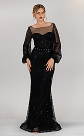 Siyah Uzun Kol Boncuklu Abiye