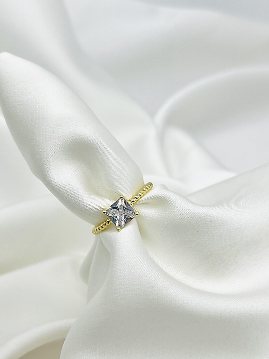 Çelik Gold Beyaz Kare Yüzük