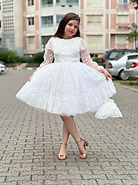 Beyaz Çantalı Tokalı Tarz Çocuk  Abiye ABY4575