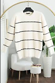 YUMOŞ ÇİZGİLİ KAZAK EKRU PREMİUM KALİTE