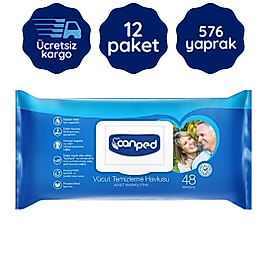 Canped Hasta Vücut Perine Temizleme Havlusu 48'li (12 Paket)