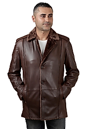 Alanzo Hakiki Deri Erkek Kestane Karartma Kürklü Kaban