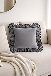 Fırfırlı Country Kırlent Kılıfı Gri