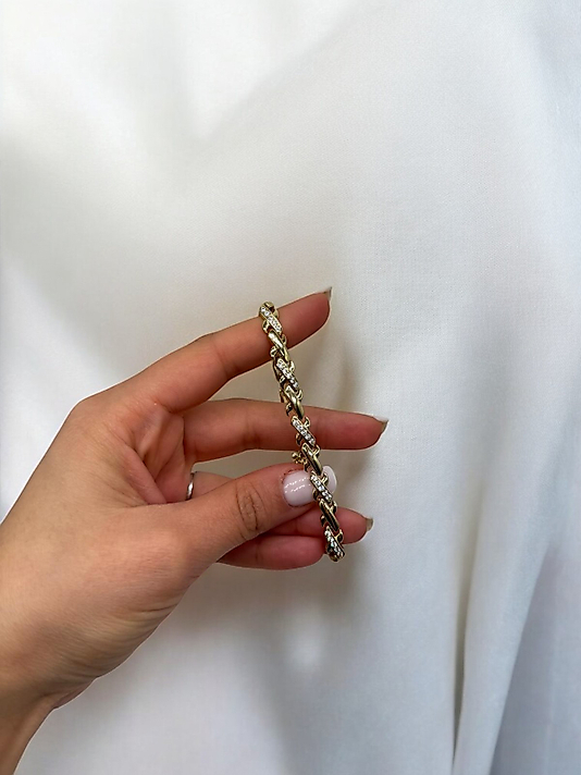 XUPING Zirkon Detaylı Klasik Zincir VIP Çelik Bileklik – 14K Altın Renk