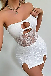 Beyaz Dantel İşlemeli Göğüs Dekolteli Seksi 5081