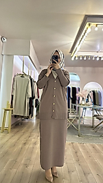 Hâbel Etek Hırka Takım Vizon