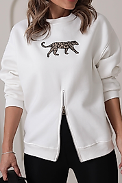 Ön-Arka Leopar Nakış Detaylı Sweat