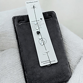 Çelik bileklik gümüş renk kalp siyah taşlı 18 cm
