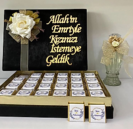 KİŞİYE ÖZEL KADİFE KUTULU KIZ İSTEME ÇİKOLATASI & EYÜP SABRİ TUNCER SÜSLÜ ŞİŞELİ KOLONYALI SET