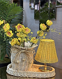Sarı dekoratif çiçek set rattan