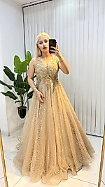Femina  Gold Boncuk İşlemeli Kabarık  Tül Abiye