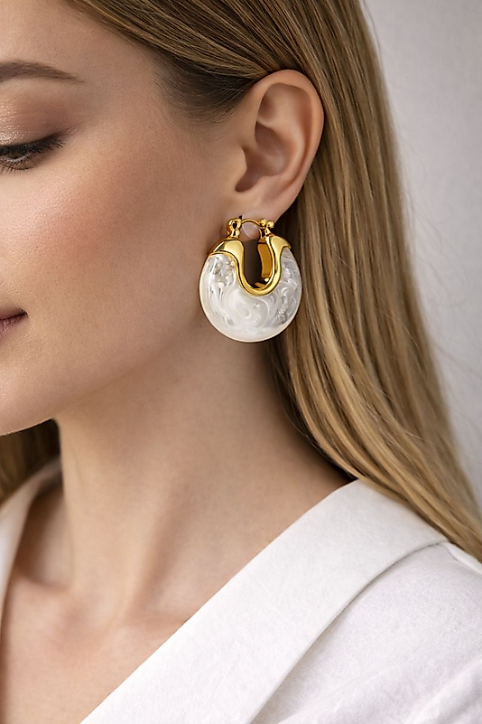 İnci Efektli Beyaz Gold Halka Küpe