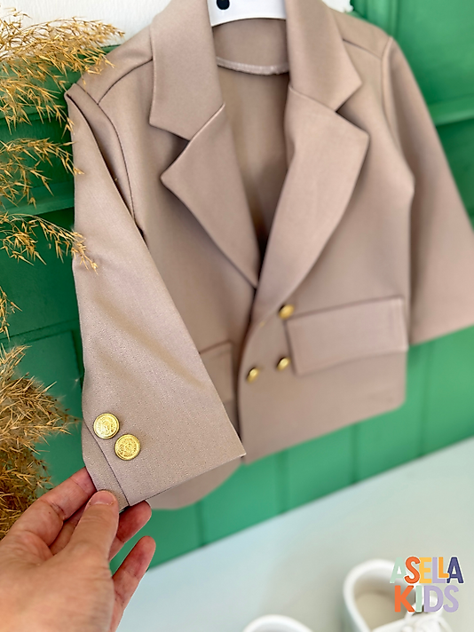 Erkek Çocuk Bej Salopet Takım - Ceketli Model