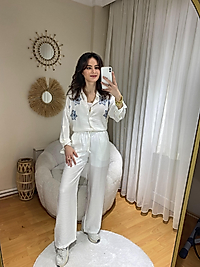 HAM KETEN BELİ LASTİKLİ BOL PAÇA PANTOLON BEYAZ