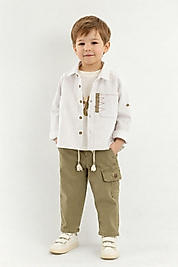 Erkek Çocuk 2-5 Yaş Beyaz Gömlekli Haki Kargo Pantolon Takım