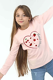 Kız Çocuk Uzun Kollu Bisiklet Yaka "Hamd Olsun"  Baskılı Tişört Mevsimlik Pamuklu