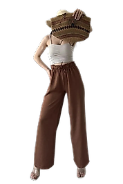 Yüksek Bel Beli Büzgülü Pantolon -KAHVERENGİ