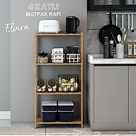 Elvira Ahşap 4 Katlı Mutfak Rafı / Baharatlık / Dekoratif Raf / Çok Amaçlı Kullanım ( Atlantik Çam )