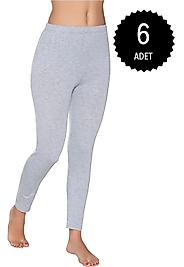 Gümüş 3103 Kadın Likralı Düz Uzun Tayt Gri 6 lı Paket