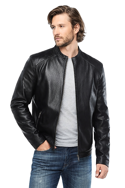 Puyol Hakiki Jumbo Deri Erkek Siyah Mont