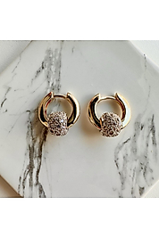 Yeni Sezon Halka Topu Taşlı Gold Küpe