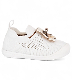 Lupita Unisex Bebek Ortopedik Taban Ayıcık Desenli Beyaz Bağcıksız İlk Adım Ayakkabısı&Sneaker